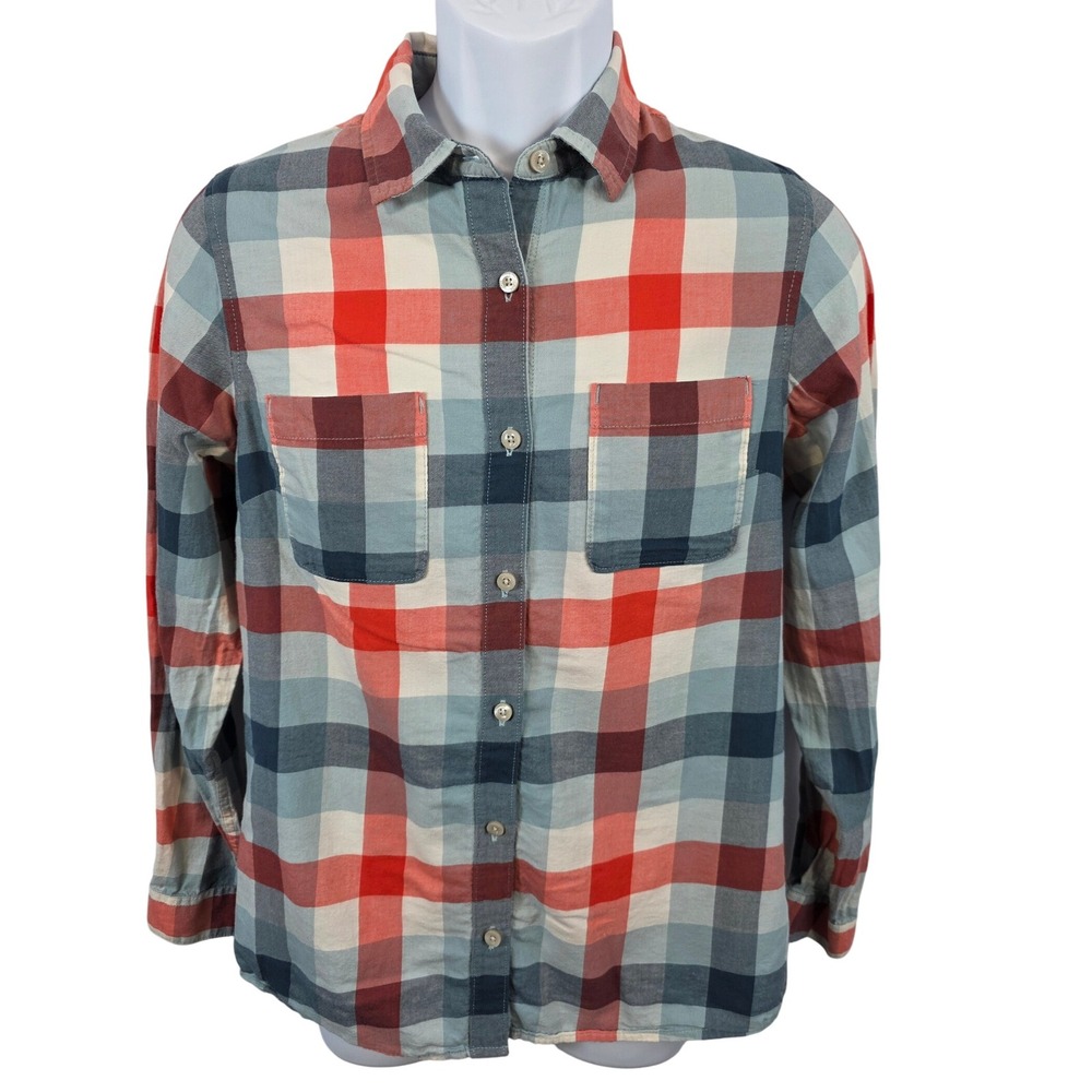 The North Face Womens M Medium Plaid Button Up Shirt Red Blue Long Sleeve /A230